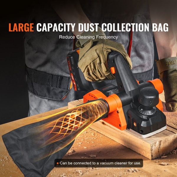 Cordless Electric Hand Planer 3-1/4 inch 16000 RPM Battery Included Adjustable Depth 5/64 inch HSS Blades Dual Dust Outlet for Woodworking Surface Smoothing - Image 5