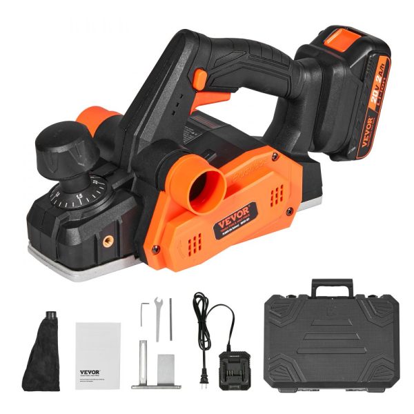 Cordless Electric Hand Planer 3-1/4 inch 16000 RPM Battery Included Adjustable Depth 5/64 inch HSS Blades Dual Dust Outlet for Woodworking Surface Smoothing