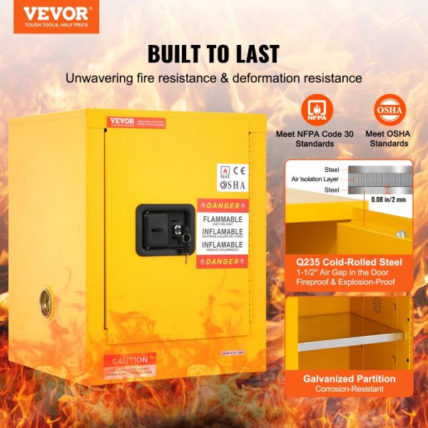 16.9 x 16.9 x 22 Flammable Storage Cabinet - Galvanized Steel, Adjustable Shelf, Commercial, Industrial & Home Use - Image 2