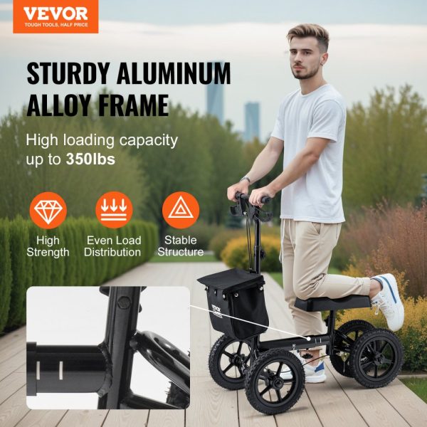 Aluminum Folding Knee Walker with Height-Adjustable Handlebar and Knee Pad, 12 All-Terrain Wheels, Dual Brakes, 350LBS Capacity, Ideal for Leg Recovery - Image 2
