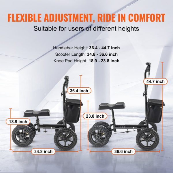 Aluminum Folding Knee Walker with Height-Adjustable Handlebar and Knee Pad, 12 All-Terrain Wheels, Dual Brakes, 350LBS Capacity, Ideal for Leg Recovery - Image 3