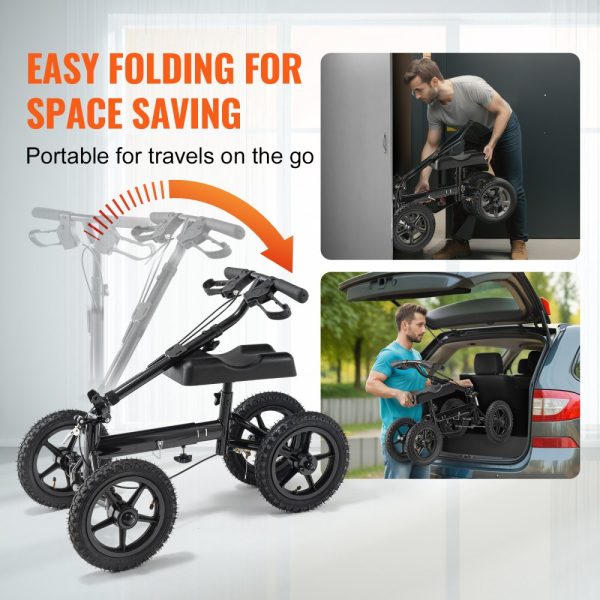 Aluminum Folding Knee Walker with Height-Adjustable Handlebar and Knee Pad, 12 All-Terrain Wheels, Dual Brakes, 350LBS Capacity, Ideal for Leg Recovery - Image 6