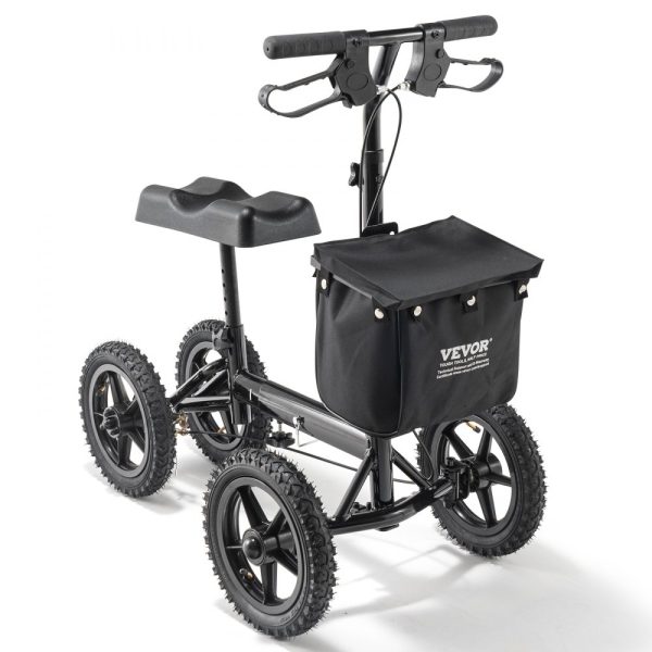 Aluminum Folding Knee Walker with Height-Adjustable Handlebar and Knee Pad, 12 All-Terrain Wheels, Dual Brakes, 350LBS Capacity, Ideal for Leg Recovery