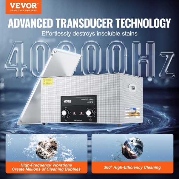 22L Ultrasonic Cleaner with Heater Timer and Stainless Steel Construction, 600W, Degas & Gentle Modes, Knob Control for Machine Parts and Auto Tool Cleaning - Image 2