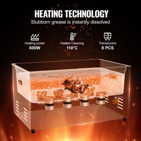 22L Ultrasonic Cleaner with Heater Timer and Stainless Steel Construction, 600W, Degas & Gentle Modes, Knob Control for Machine Parts and Auto Tool Cleaning - Image 3