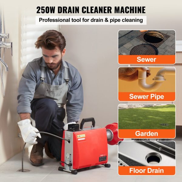Drain Cleaner Machine 66FT x 5/8" 250W Sewer Snake Auger Manual Feed - Image 2
