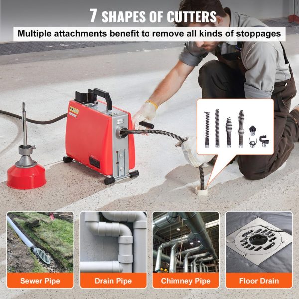 Drain Cleaner Machine 66FT x 5/8" 250W Sewer Snake Auger Manual Feed - Image 4