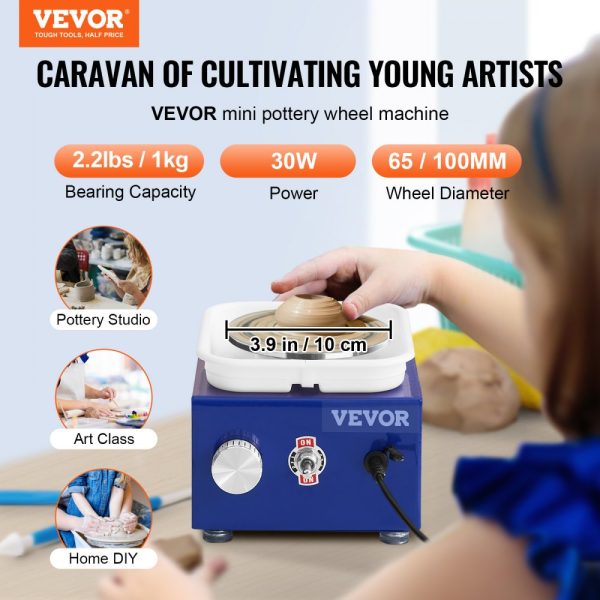Mini Pottery Wheel for Kids & Beginners with 2 Speeds, 2.6/3.9 Ceramic Wheel, Adjustable 0-300 RPM, ABS Detachable Basin, 17 Accessories, DIY Craft Art Kit, Blue - Image 2