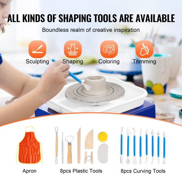 Mini Pottery Wheel for Kids & Beginners with 2 Speeds, 2.6/3.9 Ceramic Wheel, Adjustable 0-300 RPM, ABS Detachable Basin, 17 Accessories, DIY Craft Art Kit, Blue - Image 4