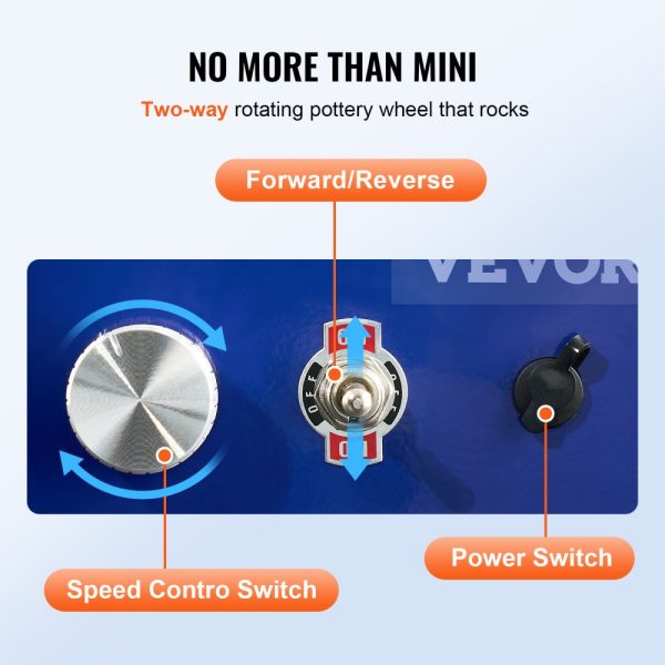 Mini Pottery Wheel for Kids & Beginners with 2 Speeds, 2.6/3.9 Ceramic Wheel, Adjustable 0-300 RPM, ABS Detachable Basin, 17 Accessories, DIY Craft Art Kit, Blue - Image 5
