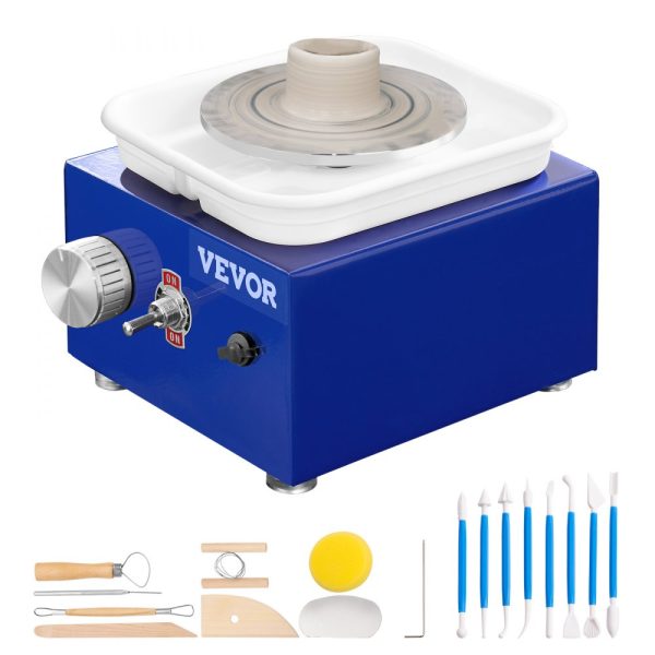Mini Pottery Wheel for Kids & Beginners with 2 Speeds, 2.6/3.9 Ceramic Wheel, Adjustable 0-300 RPM, ABS Detachable Basin, 17 Accessories, DIY Craft Art Kit, Blue