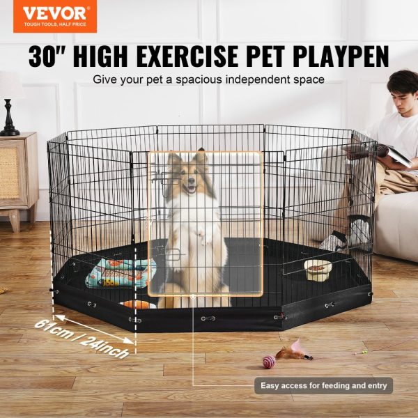 Dog Playpen 8 Panels Foldable Metal Dog Exercise Pen with Bottom Pad 30"H - Image 2