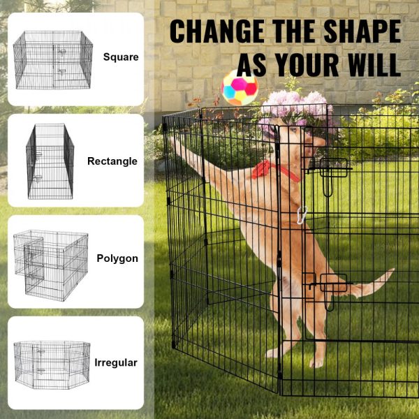 Dog Playpen 8 Panels Foldable Metal Dog Exercise Pen with Bottom Pad 30"H - Image 6
