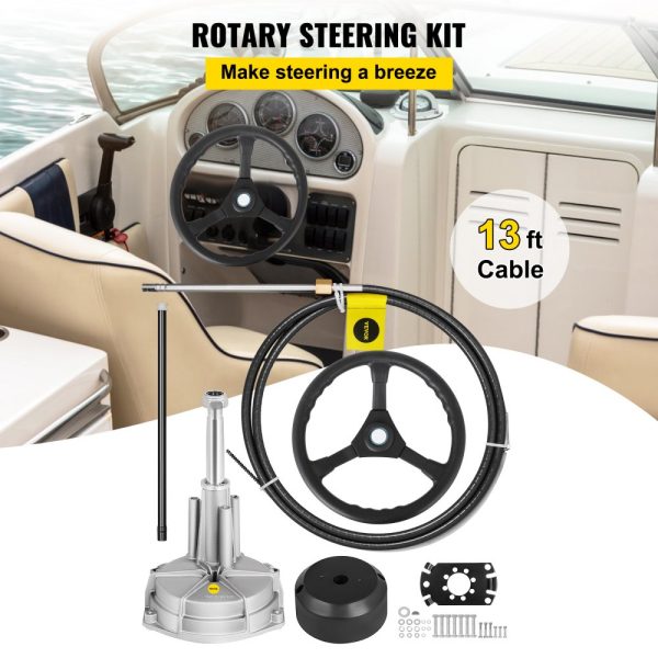 13' Outboard Rotary Steering System with 13 Wheel Boat Steering Cable for Durable Marine Use - Image 2
