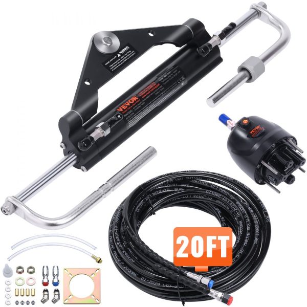 Hydraulic Outboard Steering Kit for Marine Boat Systems with Two-Way Lock Cylinder, 150HP Pump, and High-Strength Nylon Hose for Single Station, Single Engine