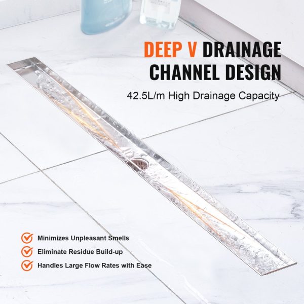 36 Inch Linear Shower Drain with Tile Insert Cover Brushed 304 Stainless Steel Rectangle Design With Leveling Feet Silver Hair Strainer - Image 3