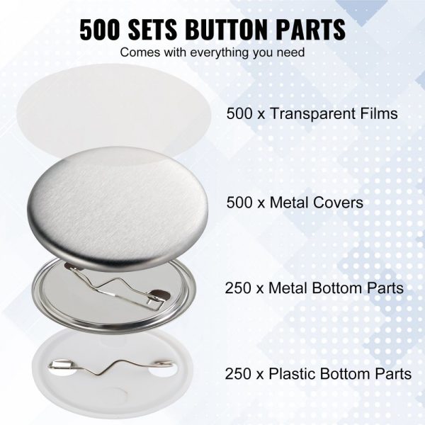 500 Sets 1.25 Pin Back Button Parts DIY Round Badge Components Metal Top Plastic Button Clear Film Blank Paper for Button Making Machine Gifts Machine Not Included - Image 3