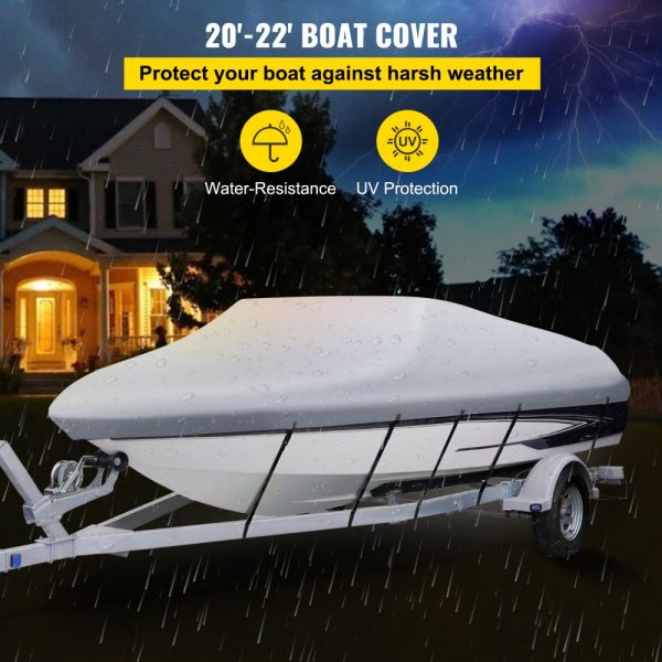 Heavy Duty 210D Marine Grade Polyester Boat Cover for V-Hull Boats 20' to 22' Trailerable Beam Up to 106 with 5 Straps - Image 2