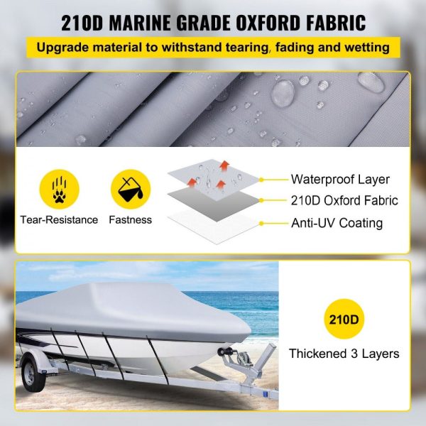 Heavy Duty 210D Marine Grade Polyester Boat Cover for V-Hull Boats 20' to 22' Trailerable Beam Up to 106 with 5 Straps - Image 3