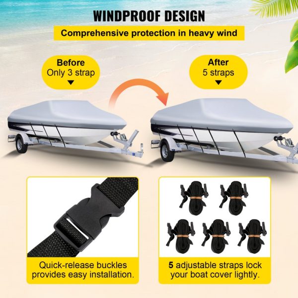 Heavy Duty 210D Marine Grade Polyester Boat Cover for V-Hull Boats 20' to 22' Trailerable Beam Up to 106 with 5 Straps - Image 5