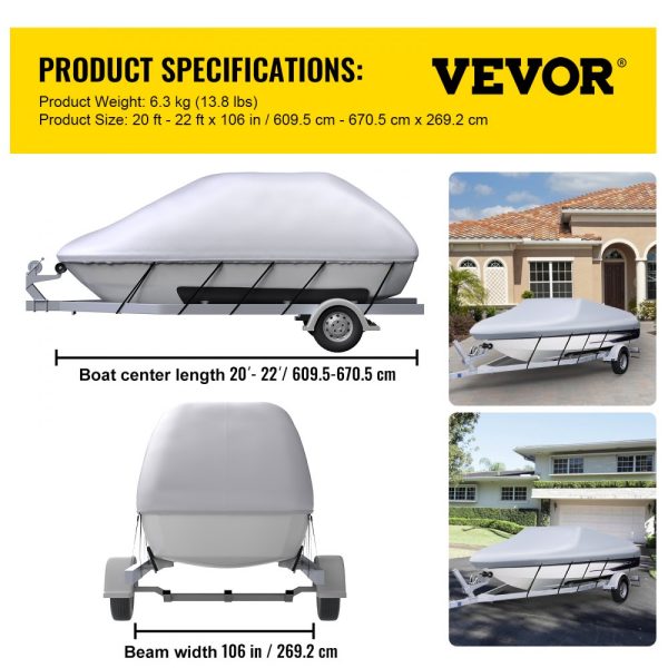 Heavy Duty 210D Marine Grade Polyester Boat Cover for V-Hull Boats 20' to 22' Trailerable Beam Up to 106 with 5 Straps - Image 7