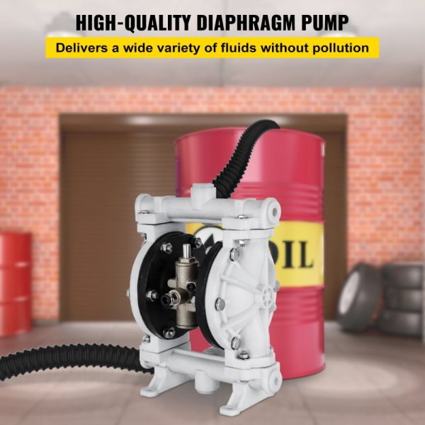 Air-Operated Double Diaphragm Pump 1/2 In Polypropylene Body 2.5 GPM 80 PSI PTFE Diaphragm for Petroleum Transfer - Image 2