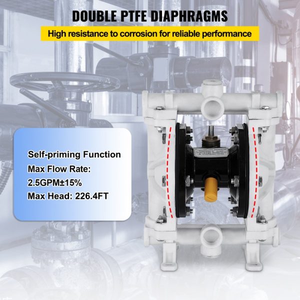 Air-Operated Double Diaphragm Pump 1/2 In Polypropylene Body 2.5 GPM 80 PSI PTFE Diaphragm for Petroleum Transfer - Image 4