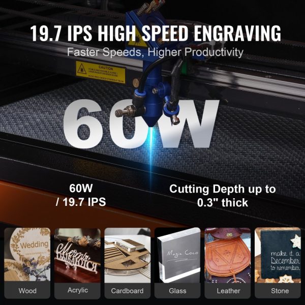 60W CO2 Laser Engraver with 16x24-inch Cutting Bed and 19.7 IPS Resolution, Dual-Axis Air-Assisted Design, Compatible with Major Design Software, for Wood, Acrylic, Fabric, and More - Image 3