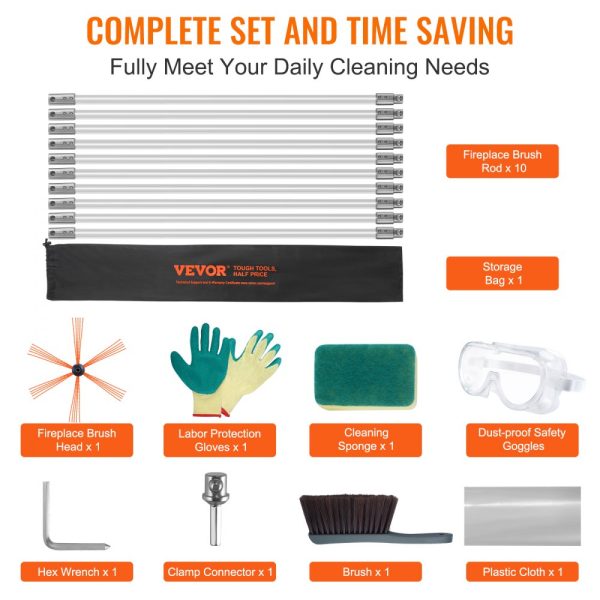 33ft Chimney Sweep Kit With 10 Reinforced Nylon Rods 360 Degree Cleaning Brush for Fireplace & Home Use - Image 5