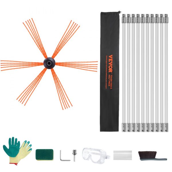 33ft Chimney Sweep Kit With 10 Reinforced Nylon Rods 360 Degree Cleaning Brush for Fireplace & Home Use
