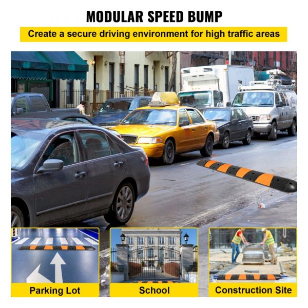 2-Pack 2-Channel Modular Rubber Speed Bump 72-Inch Long 22000 LBS Rated for Asphalt Concrete Gravel Driveways with End Caps - Image 2