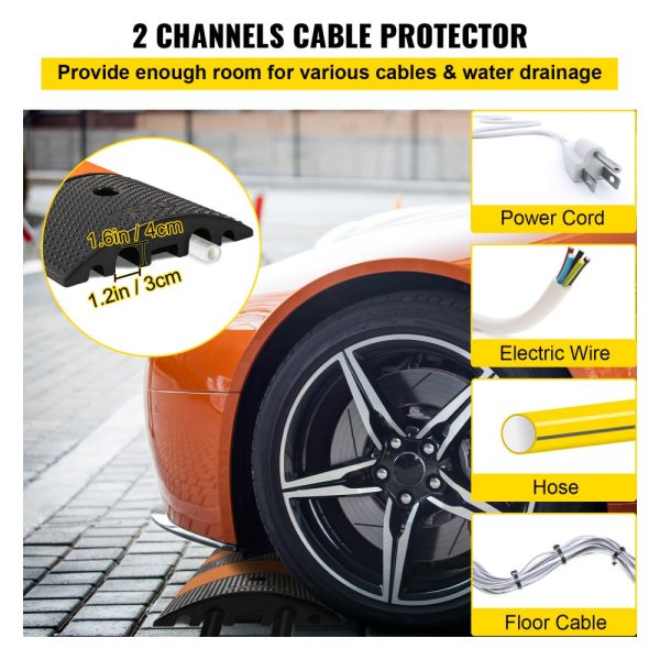 2-Pack 2-Channel Modular Rubber Speed Bump 72-Inch Long 22000 LBS Rated for Asphalt Concrete Gravel Driveways with End Caps - Image 3