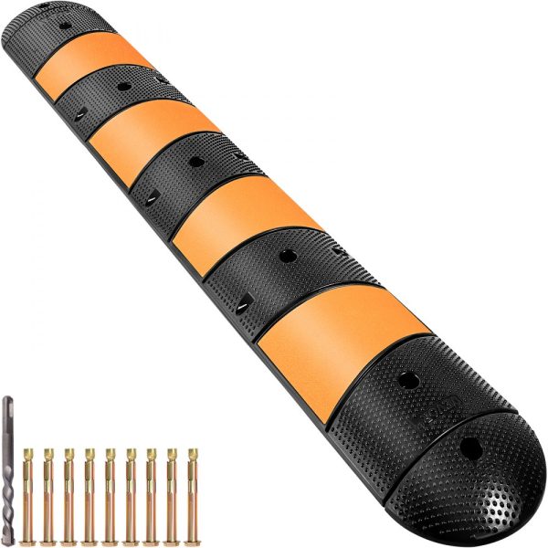 2-Pack 2-Channel Modular Rubber Speed Bump 72-Inch Long 22000 LBS Rated for Asphalt Concrete Gravel Driveways with End Caps