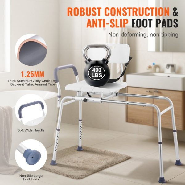 Sliding Tub Transfer Bench Shower Chair & Cut-Out Seat Reversible Backrest - Image 4