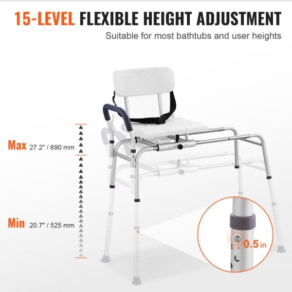 Sliding Tub Transfer Bench Shower Chair & Cut-Out Seat Reversible Backrest - Image 5