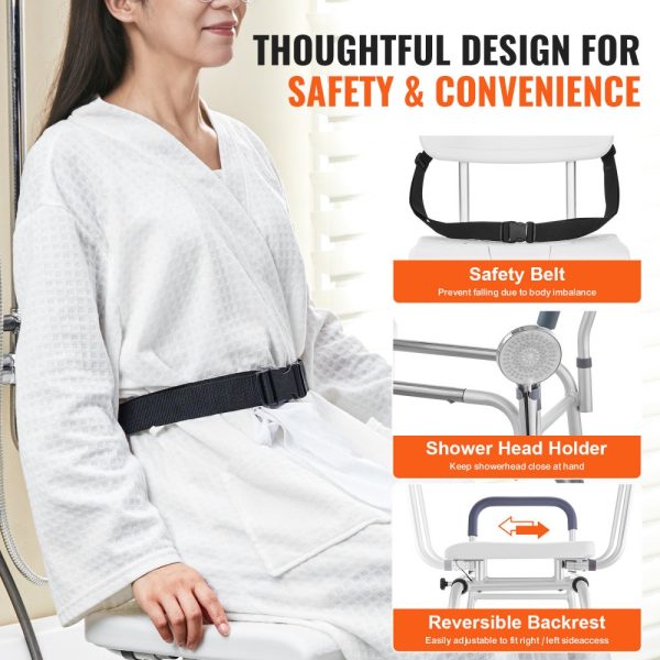 Sliding Tub Transfer Bench Shower Chair & Cut-Out Seat Reversible Backrest - Image 6
