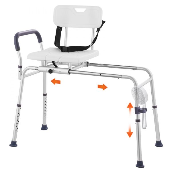 Sliding Tub Transfer Bench Shower Chair & Cut-Out Seat Reversible Backrest
