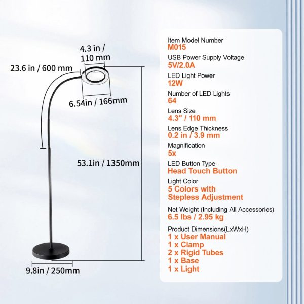 5X Floor Magnifying Glass with Light and Stand Flexible Gooseneck LED - Image 7