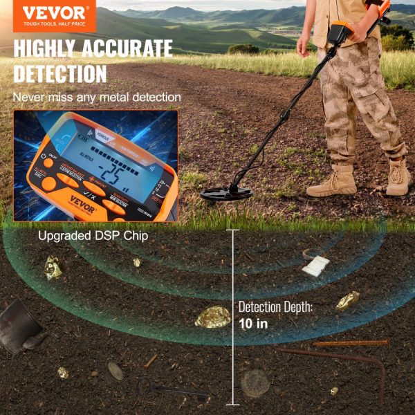 Advanced Metal Detector for Adults & Kids, 10 Inch Waterproof Coil with LCD Display, 7 Modes, Adjustable 41-52 Inch Aluminum Stem, High Accuracy Detection, Up to 10 Inch Depth - Image 2