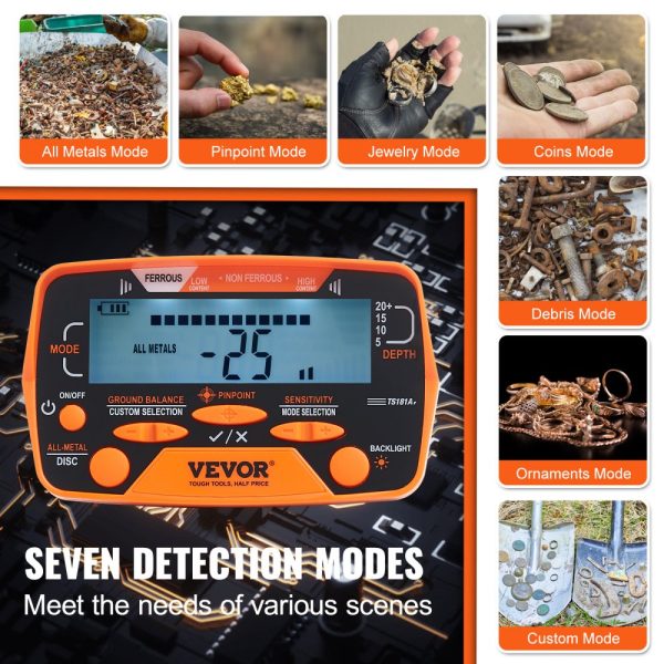Advanced Metal Detector for Adults & Kids, 10 Inch Waterproof Coil with LCD Display, 7 Modes, Adjustable 41-52 Inch Aluminum Stem, High Accuracy Detection, Up to 10 Inch Depth - Image 4