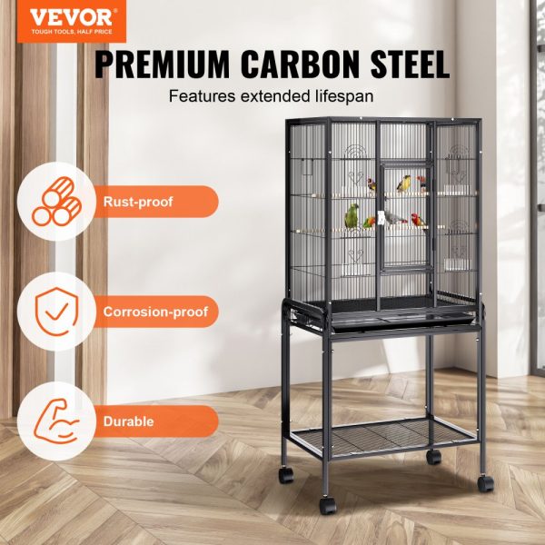 54 Inch Carbon Steel Bird Cage for Parakeets, Cockatiels, Parrots with Rolling Stand and Tray - Image 2