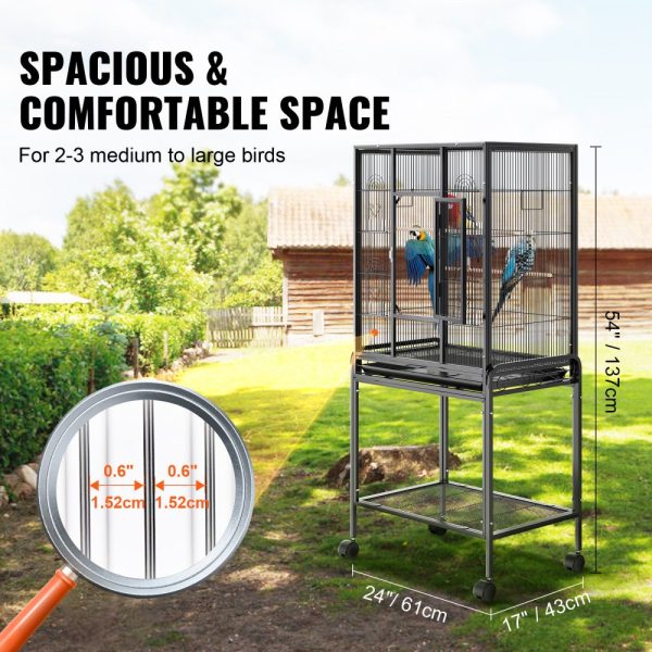 54 Inch Carbon Steel Bird Cage for Parakeets, Cockatiels, Parrots with Rolling Stand and Tray - Image 3