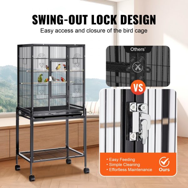 54 Inch Carbon Steel Bird Cage for Parakeets, Cockatiels, Parrots with Rolling Stand and Tray - Image 4