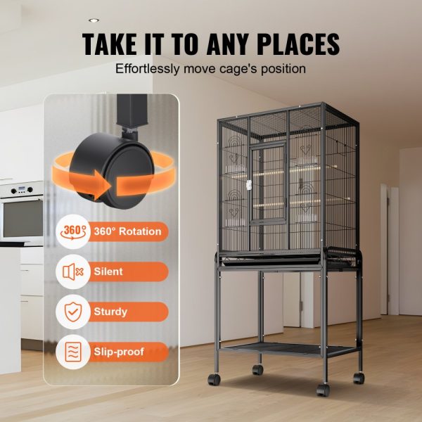 54 Inch Carbon Steel Bird Cage for Parakeets, Cockatiels, Parrots with Rolling Stand and Tray - Image 5