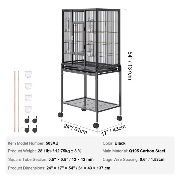 54 Inch Carbon Steel Bird Cage for Parakeets, Cockatiels, Parrots with Rolling Stand and Tray - Image 7
