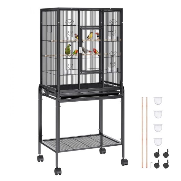 54 Inch Carbon Steel Bird Cage for Parakeets, Cockatiels, Parrots with Rolling Stand and Tray