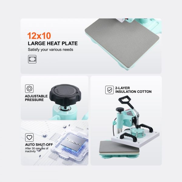 Heat Press Machine 12x10in Heat Transfer Machine for T-Shirts Press Green - Image 5