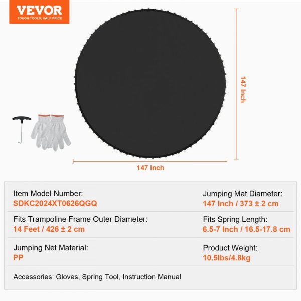 Replacement Trampoline Mat Fits 14ft Frame 72 V-Ring 6.5"-7" Spring Length - Image 7