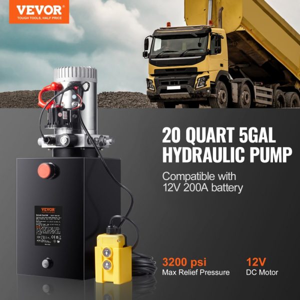 20 Quart Single Acting Hydraulic Power Unit 0.91 GPM 3200 PSI DC 12V Dump Trailer Car Lifting Pump - Image 2