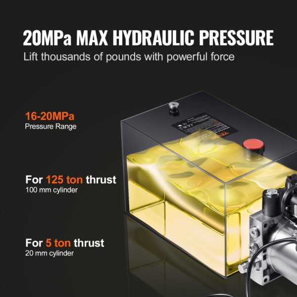 20 Quart Single Acting Hydraulic Power Unit 0.91 GPM 3200 PSI DC 12V Dump Trailer Car Lifting Pump - Image 3